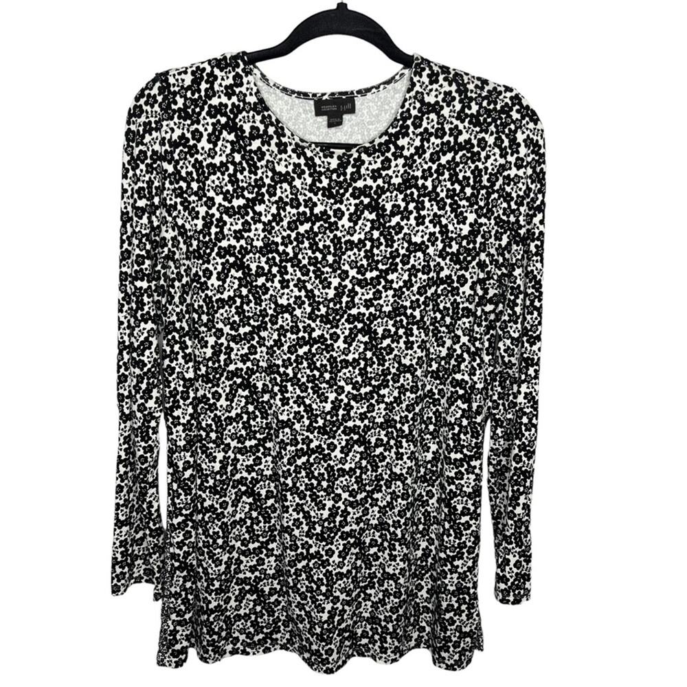 J. JILL / black white floral long sleeve tunic top / S